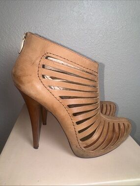 BCBGeneration Tan Cutout Stiletto Ankle Booties
